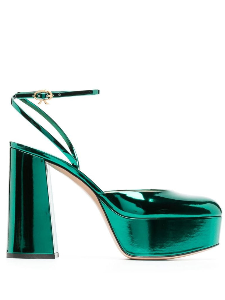 Green Dua 70 Platform Patent Leather Pumps