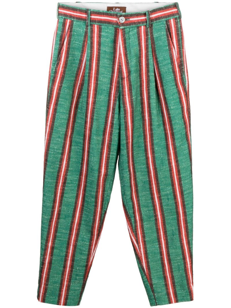 Green Stripe Print Cotton Trousers