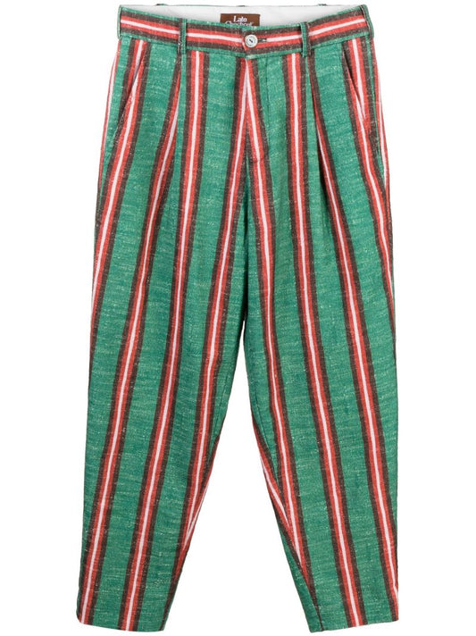 Green Stripe Print Cotton Trousers