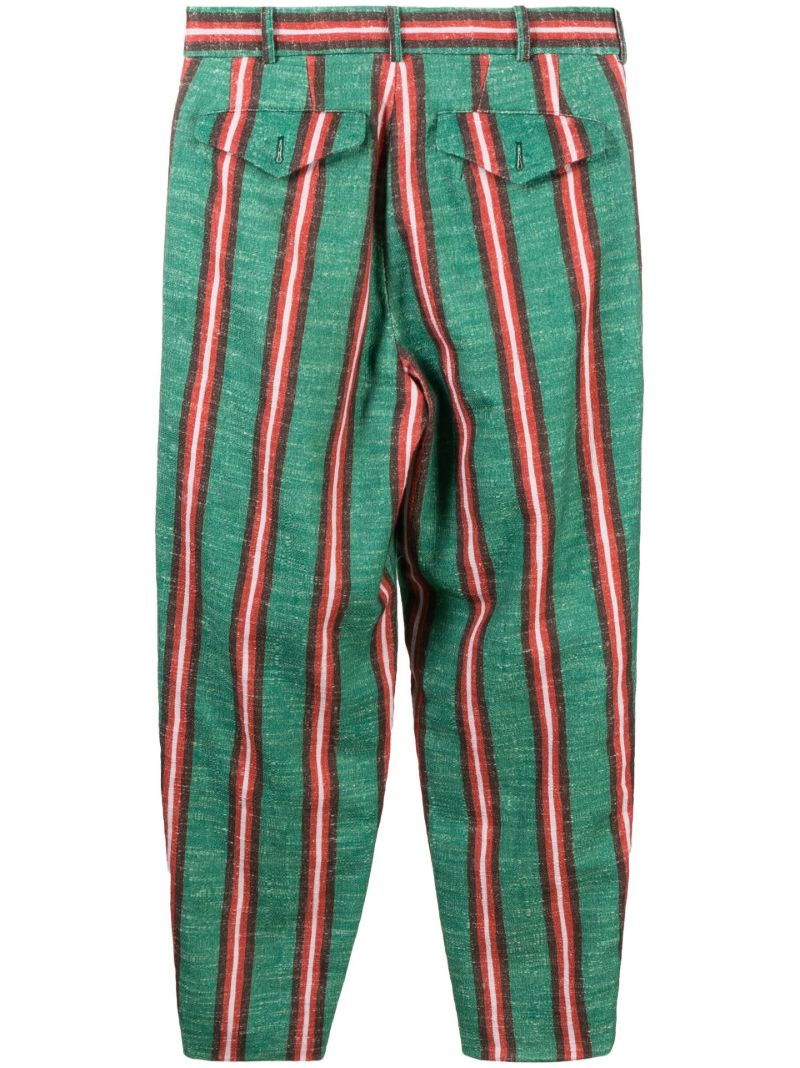 Green Stripe Print Cotton Trousers