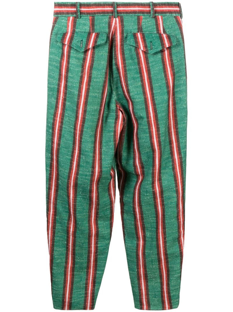 Green Stripe Print Cotton Trousers