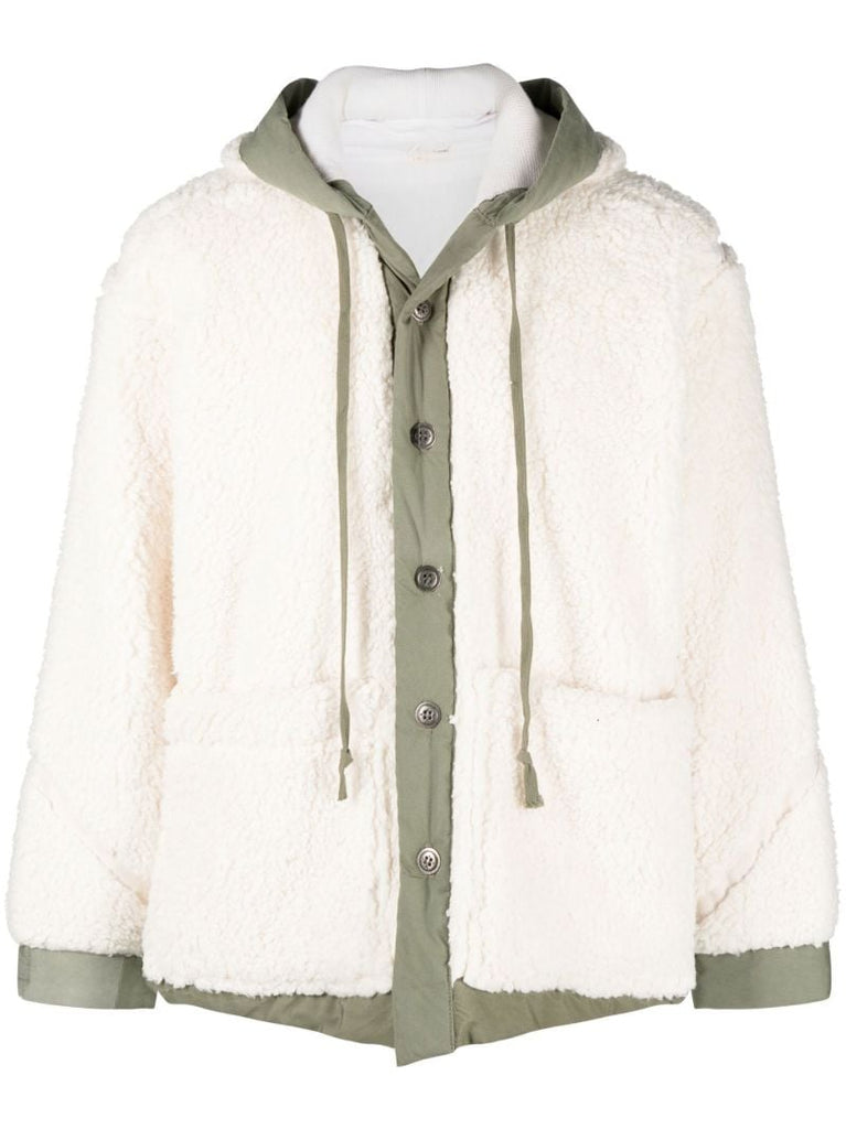 Neutral Faux Shearling Hooded Jacket