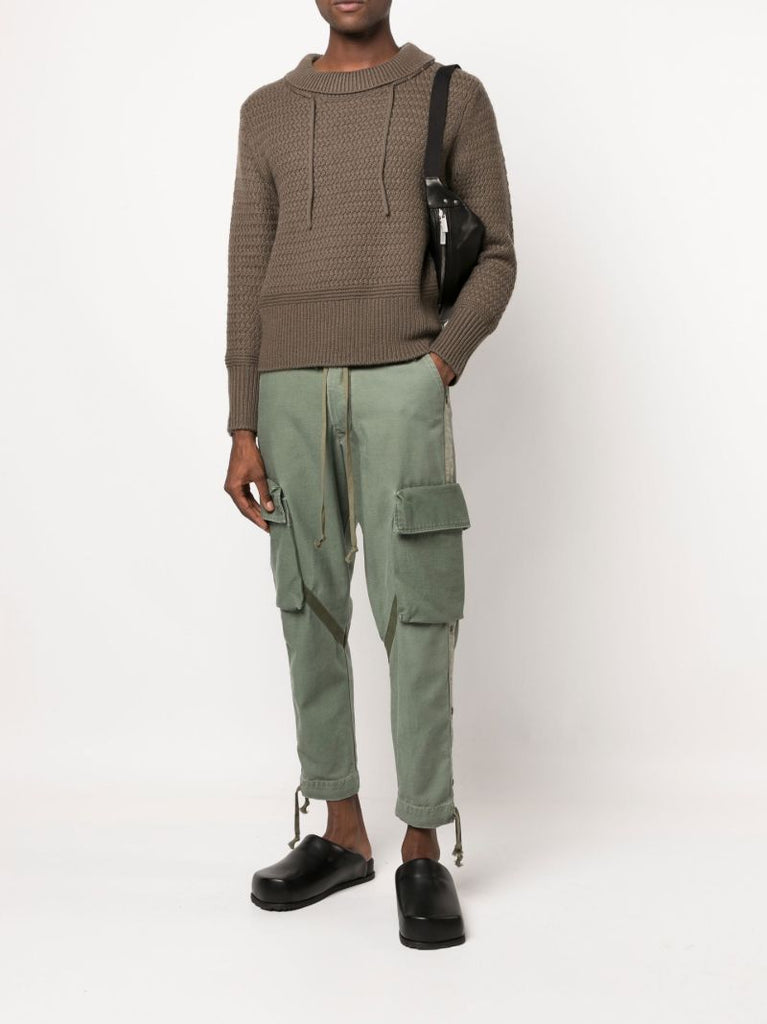 Green Cropped Cotton Cargo Trousers