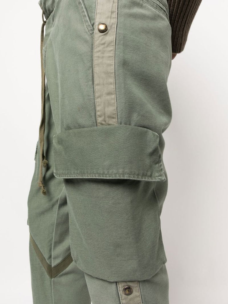 Green Cropped Cotton Cargo Trousers
