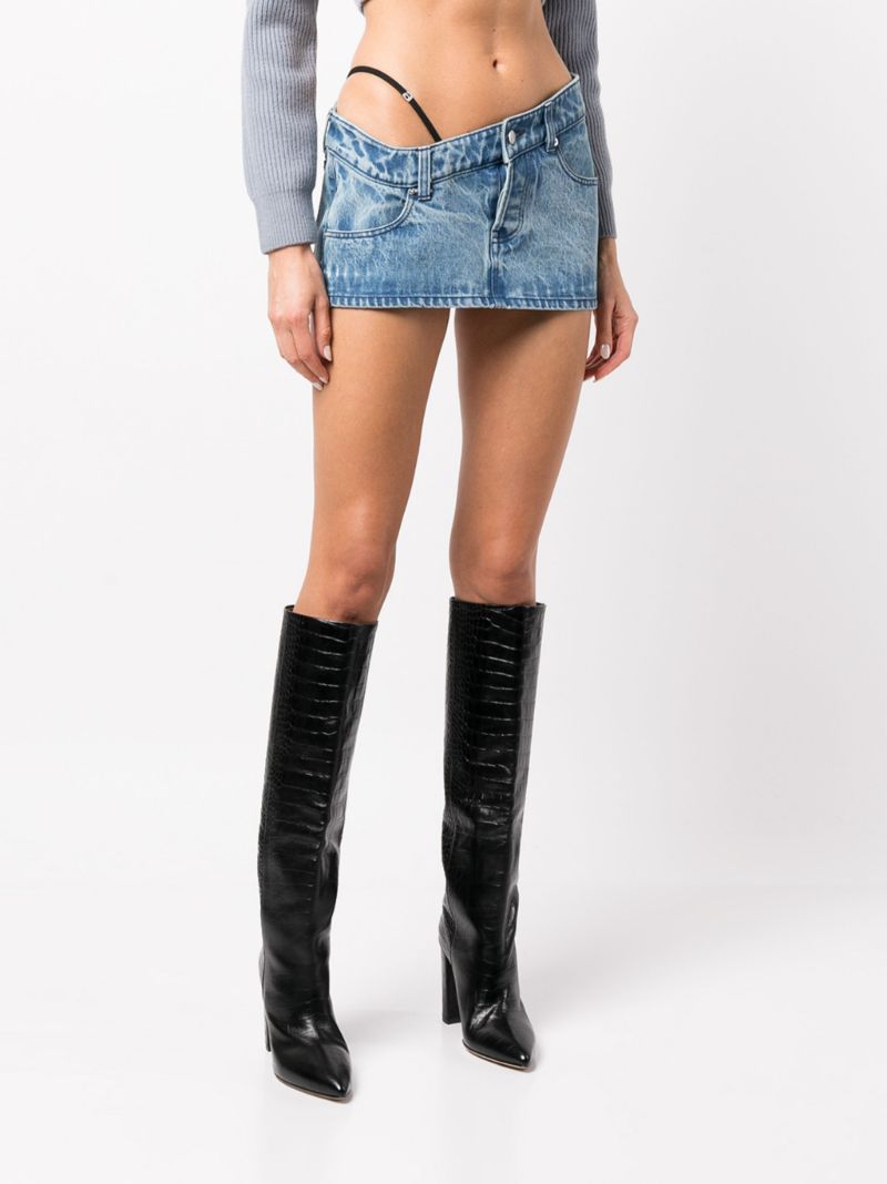 Blue Asymmetric Denim Mini Skirt