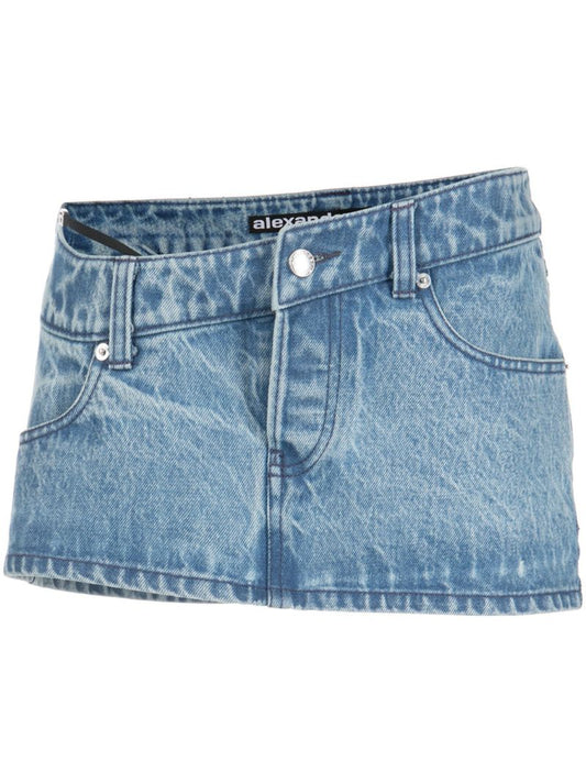 Blue Asymmetric Denim Mini Skirt