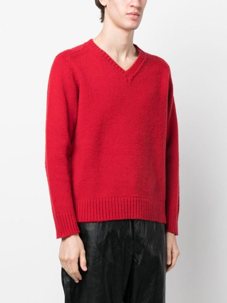 Red Hammersleeve V-neck Sweater