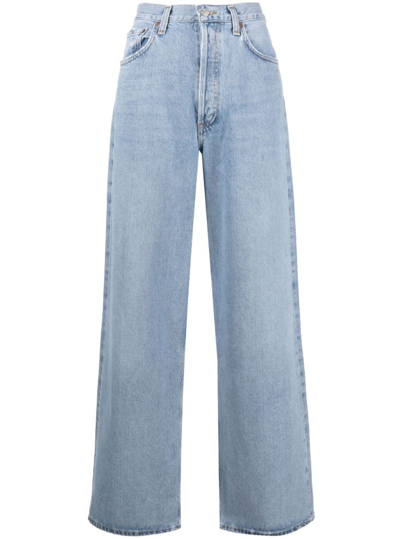 Blue Low Slung Baggy Wide-leg Jeans