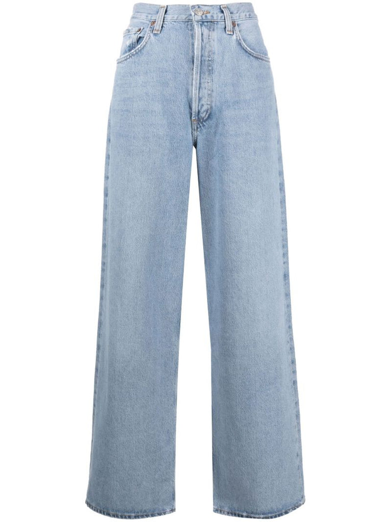 Blue Low Slung Baggy Wide-leg Jeans