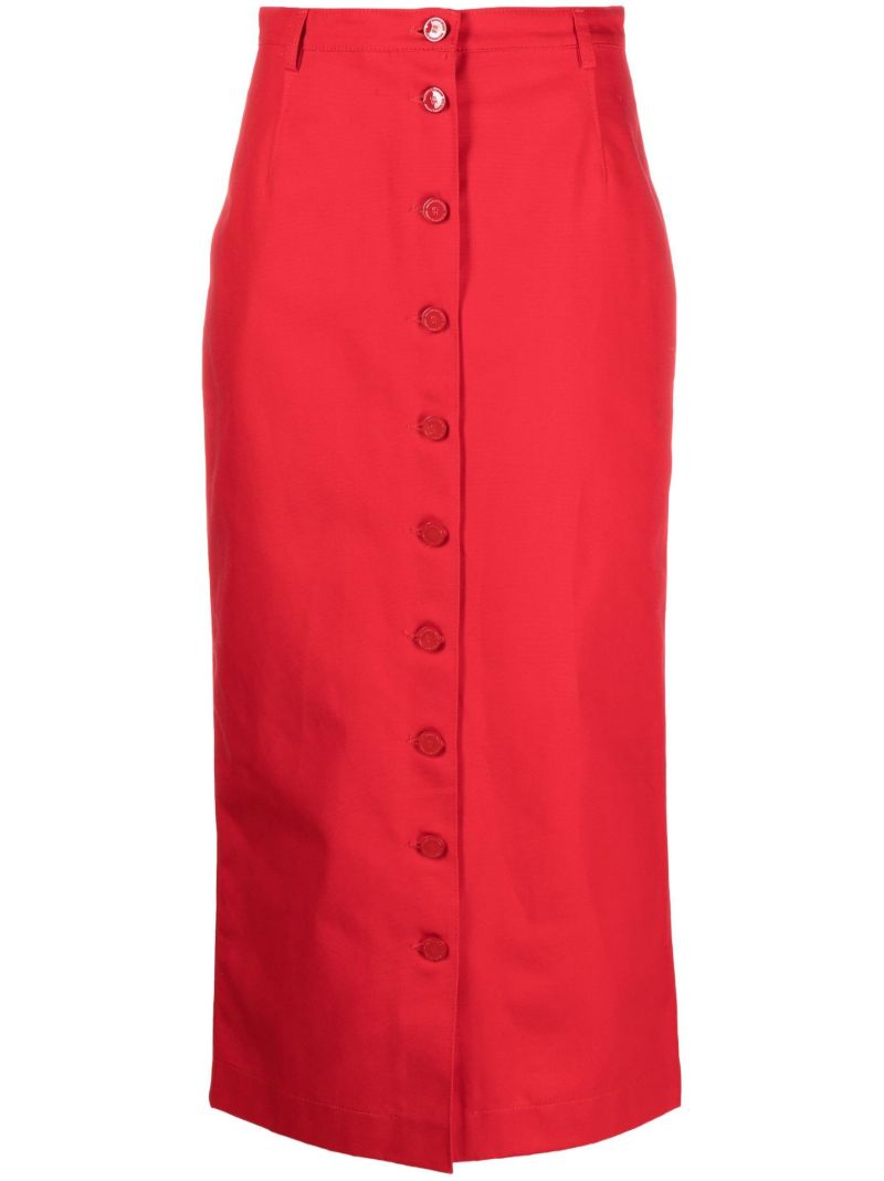 Red High Waist Cotton Midi Skirt