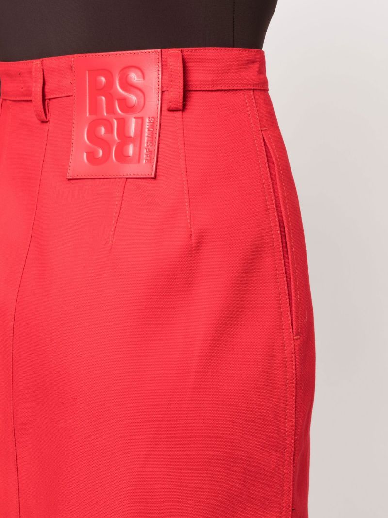 Red High Waist Cotton Midi Skirt