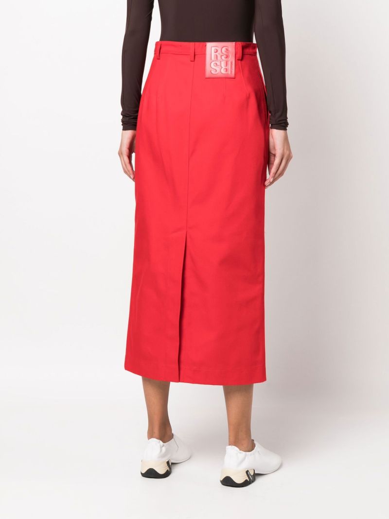 Red High Waist Cotton Midi Skirt