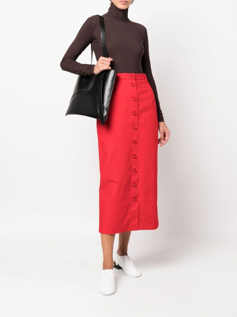 Red High Waist Cotton Midi Skirt