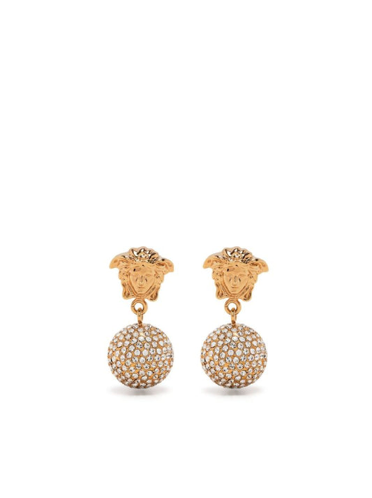 Gold-tone Medusa Crystal Ball Earrings