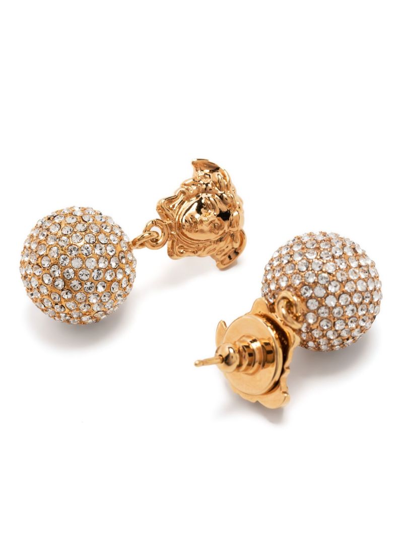 Gold-tone Medusa Crystal Ball Earrings