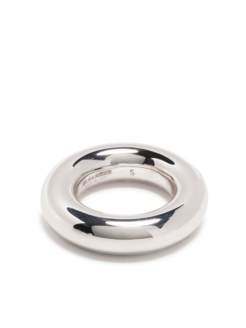 Silver Tone Engraved Logo Ring