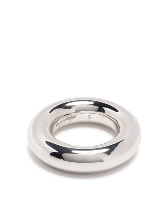 Silver Tone Engraved Logo Ring