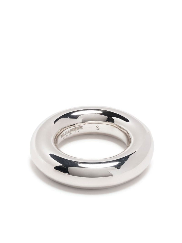 Silver Tone Engraved Logo Ring