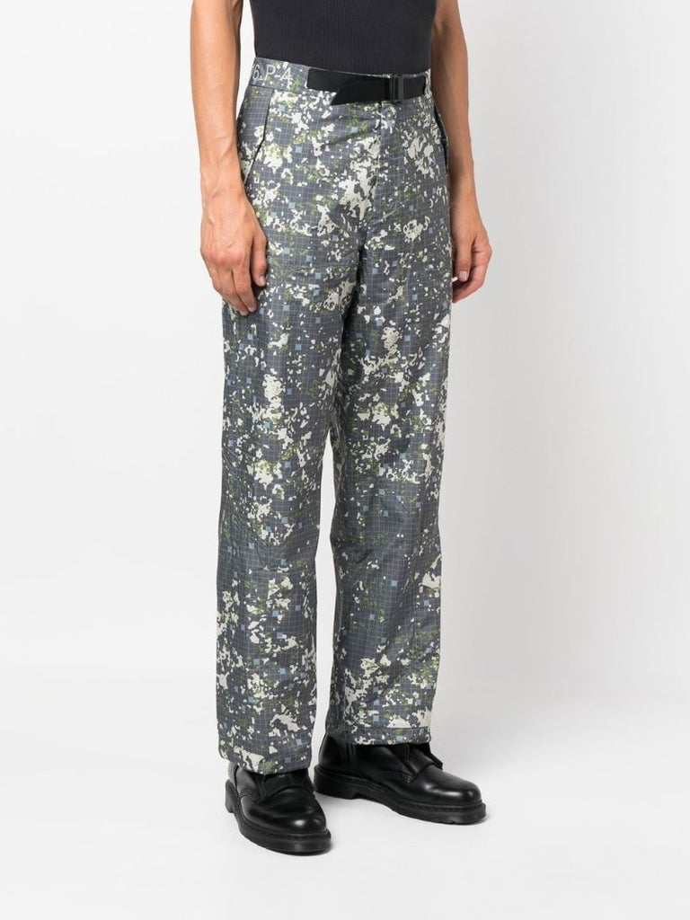 Grey Abstract Print Straight-leg Trousers