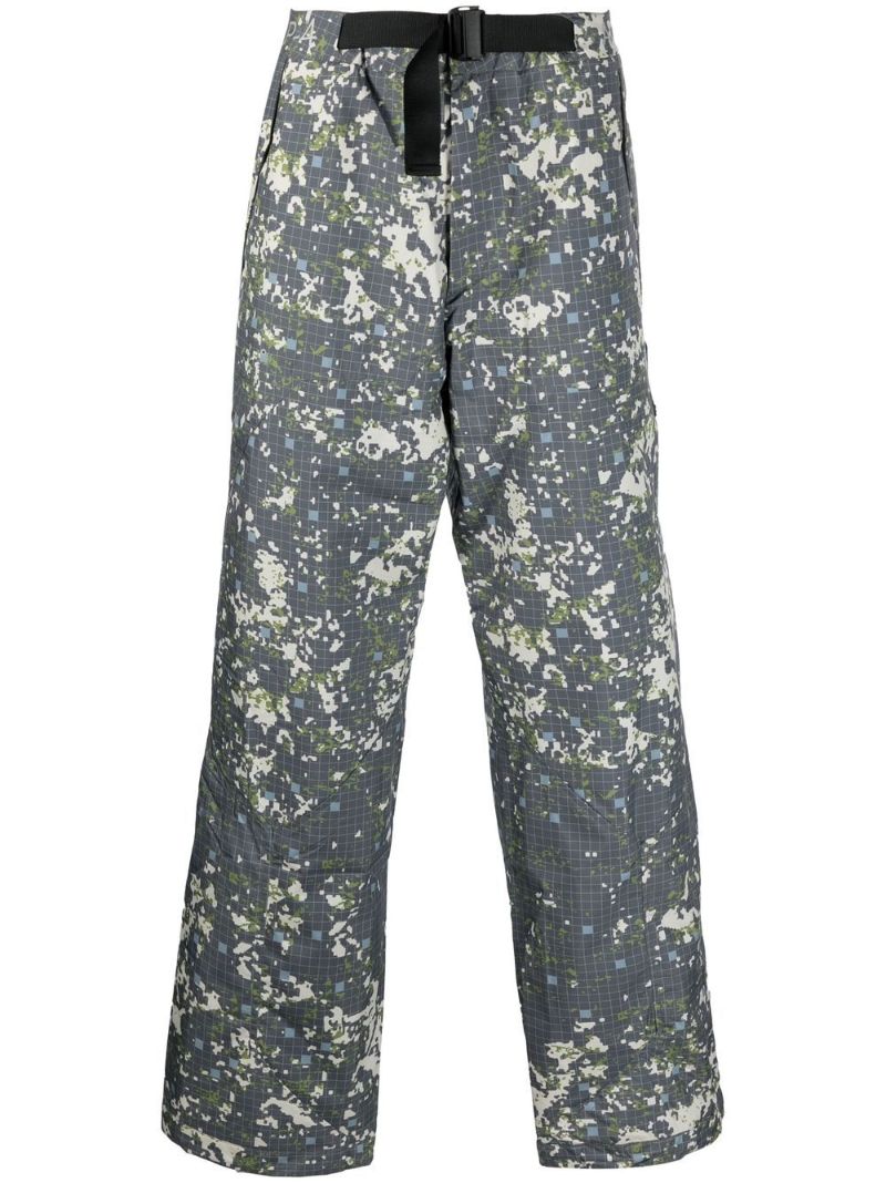 Grey Abstract Print Straight-leg Trousers