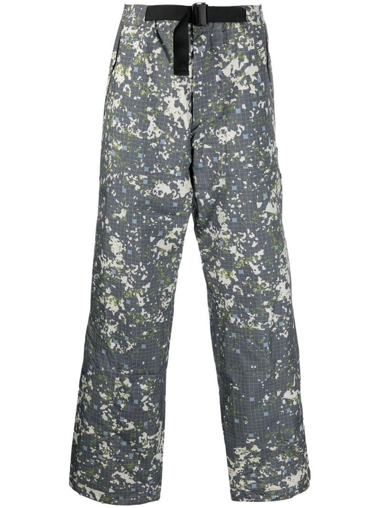 Grey Abstract Print Straight-leg Trousers