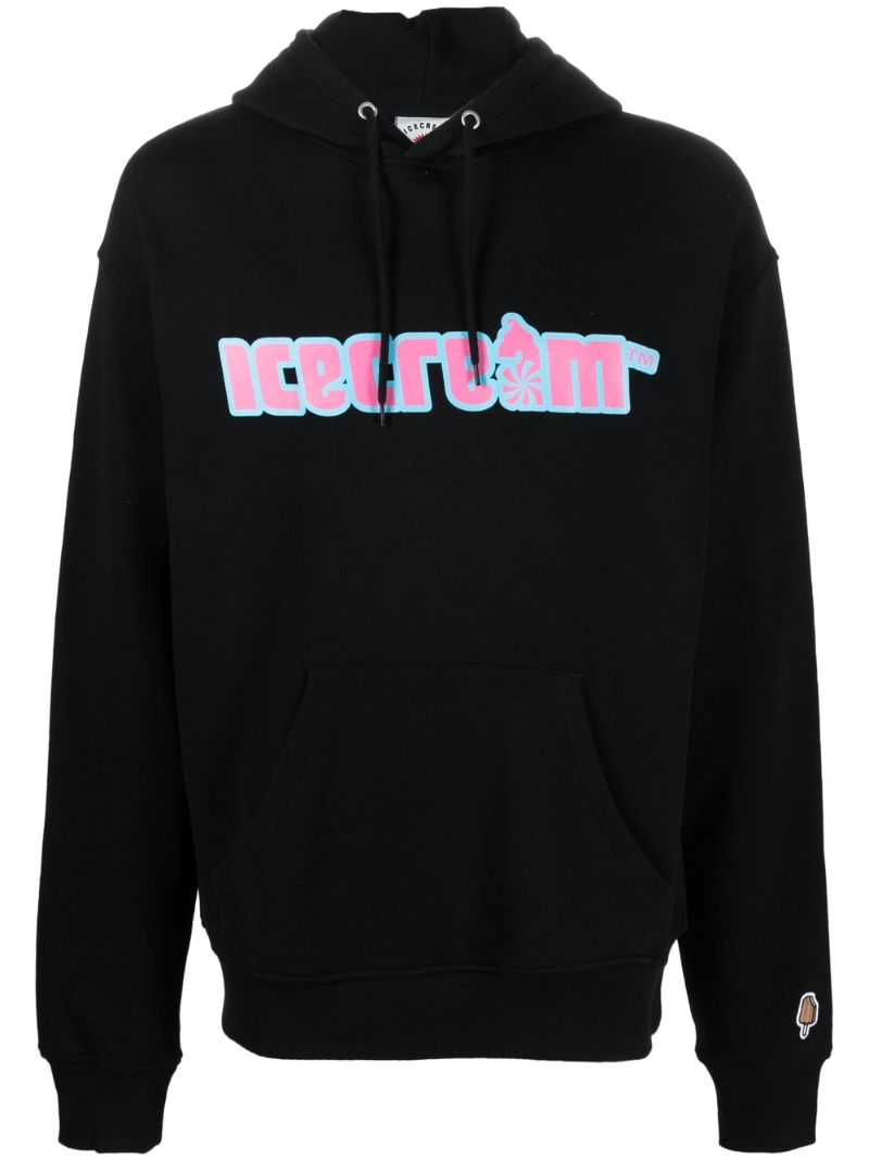 Black Soft Serve Logo Cotton Hoodie