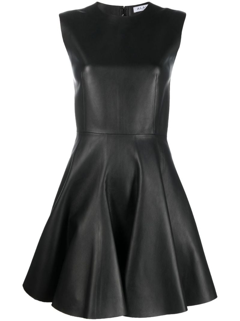 Black Sleeveless Leather Skater Dress