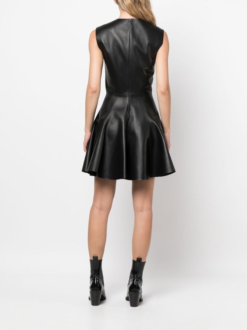 Black Sleeveless Leather Skater Dress