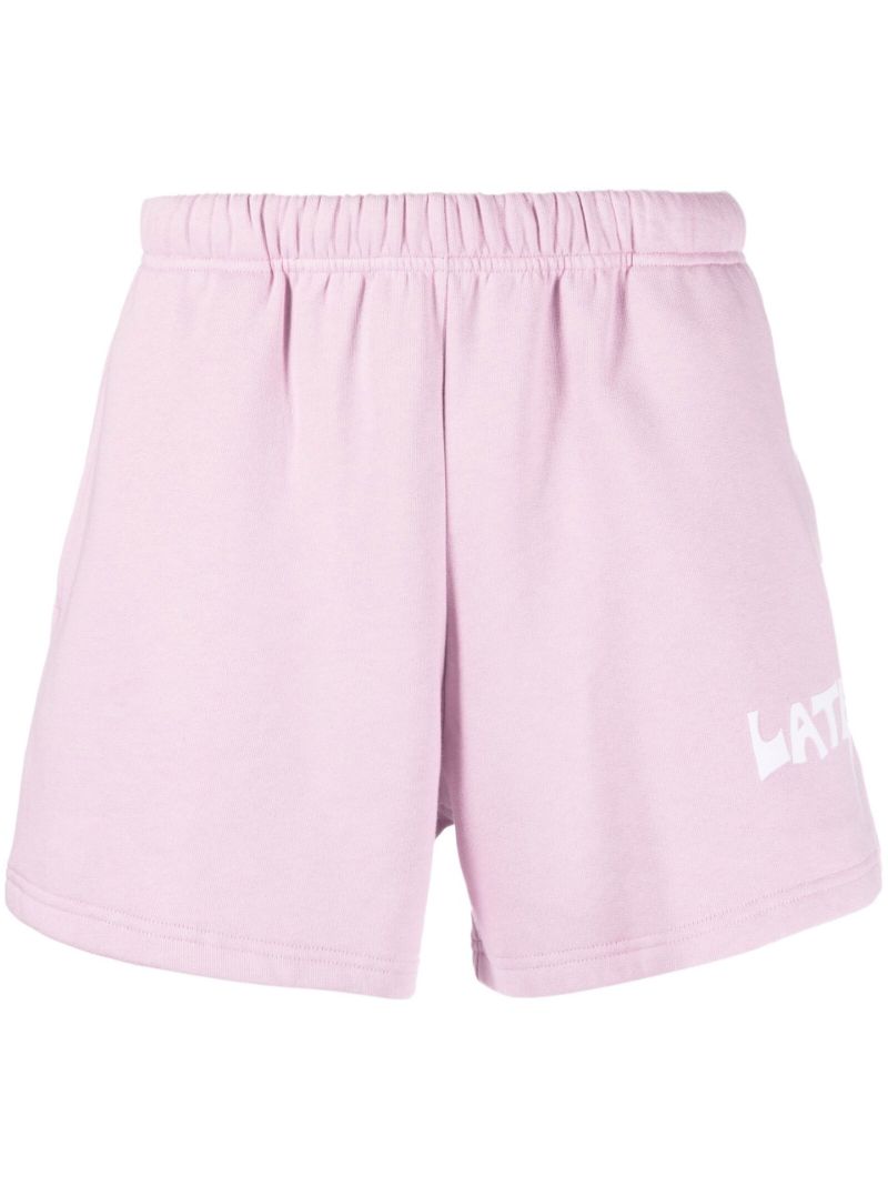 Purple Logo Print Cotton Track Shorts