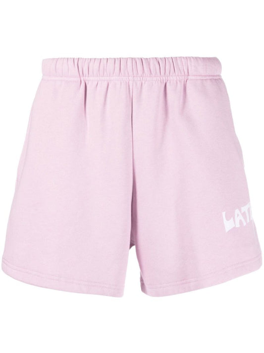 Purple Logo Print Cotton Track Shorts
