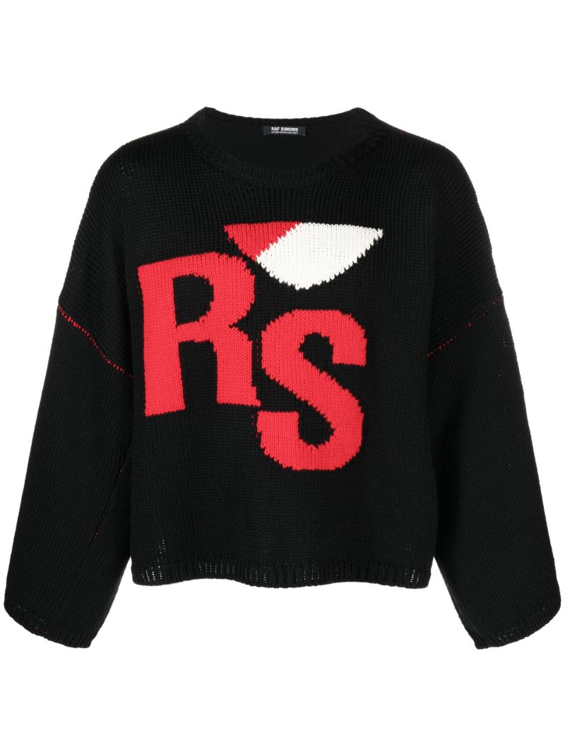 Black Logo Jacquard Merino Wool Sweater