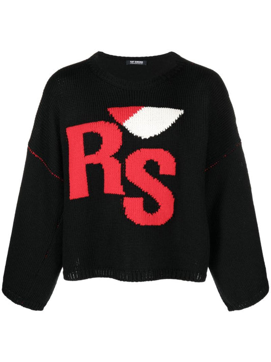Black Logo Jacquard Merino Wool Sweater