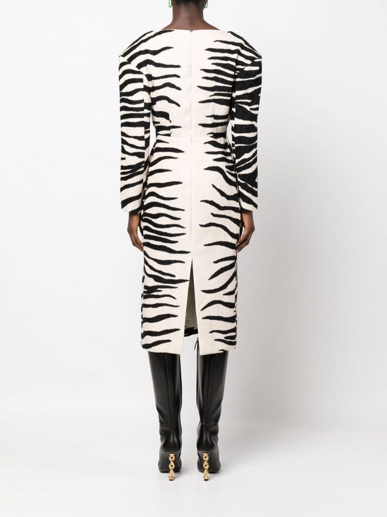 White Debra Zebra Print Midi Dress