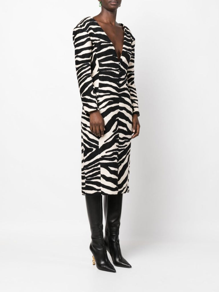 White Debra Zebra Print Midi Dress
