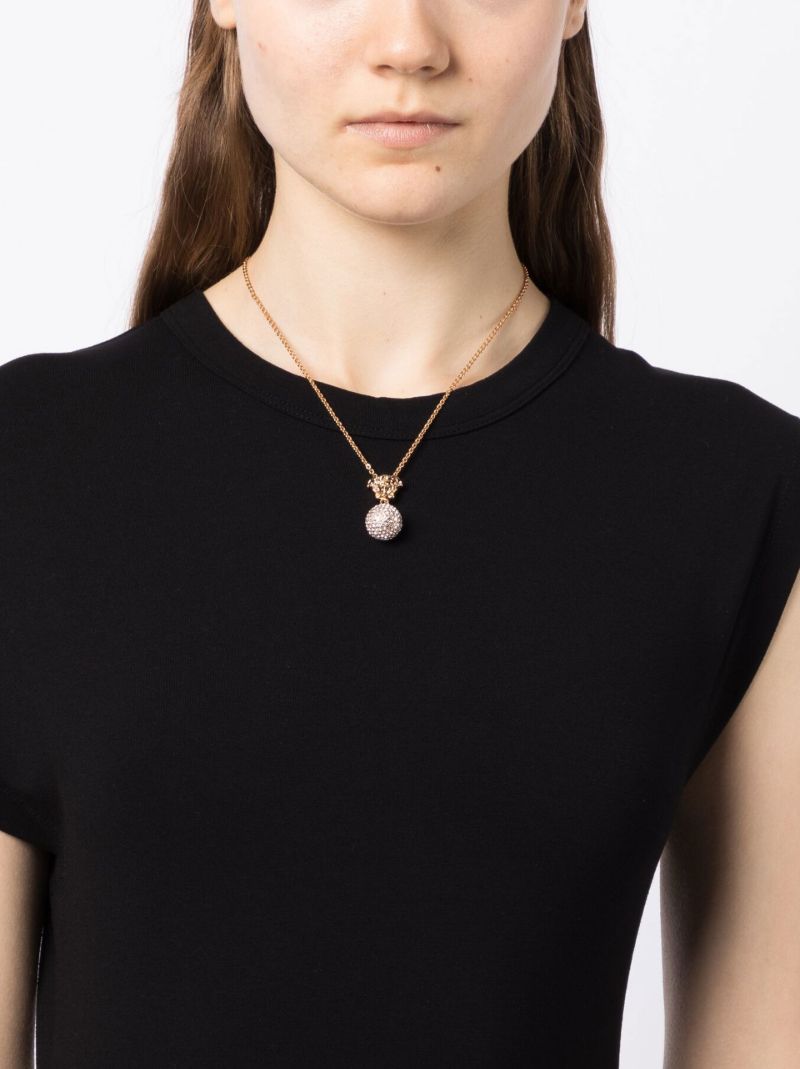 Gold-tone Medusa Crystal Pendant Necklace