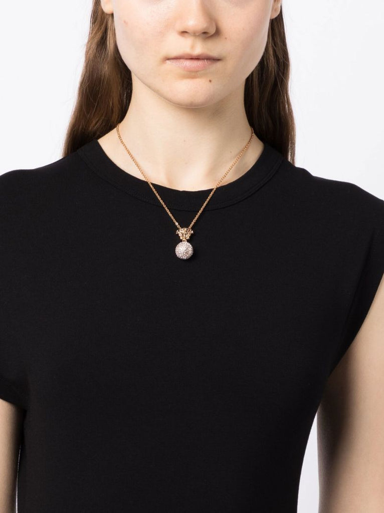 Gold-tone Medusa Crystal Pendant Necklace