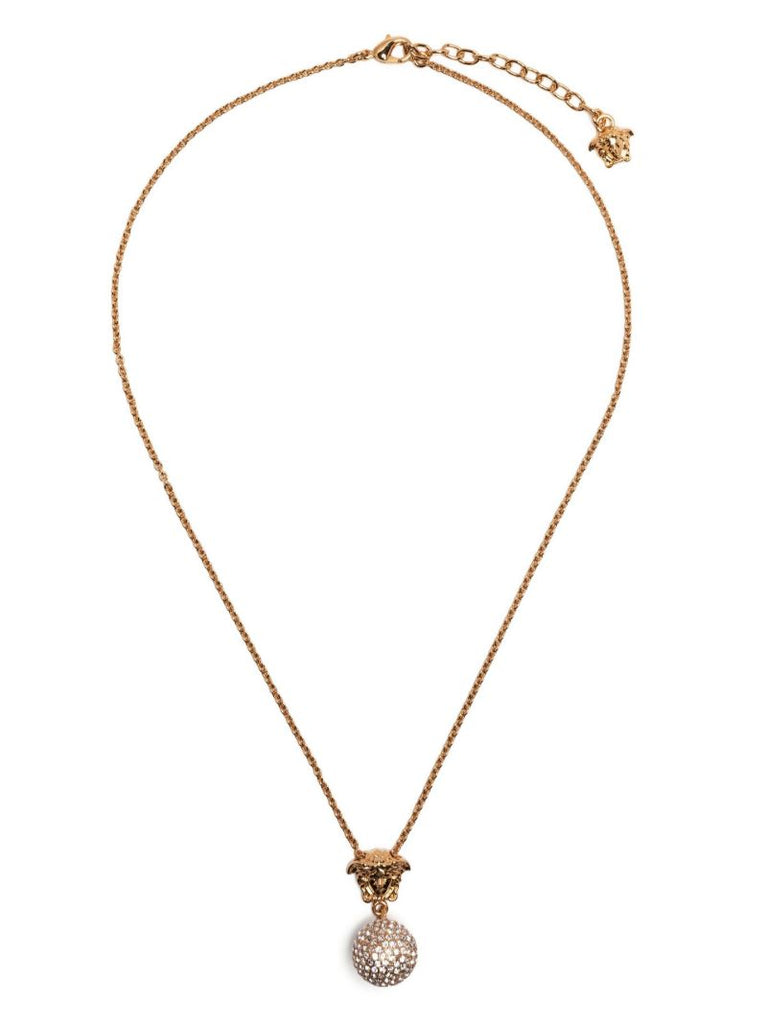 Gold-tone Medusa Crystal Pendant Necklace