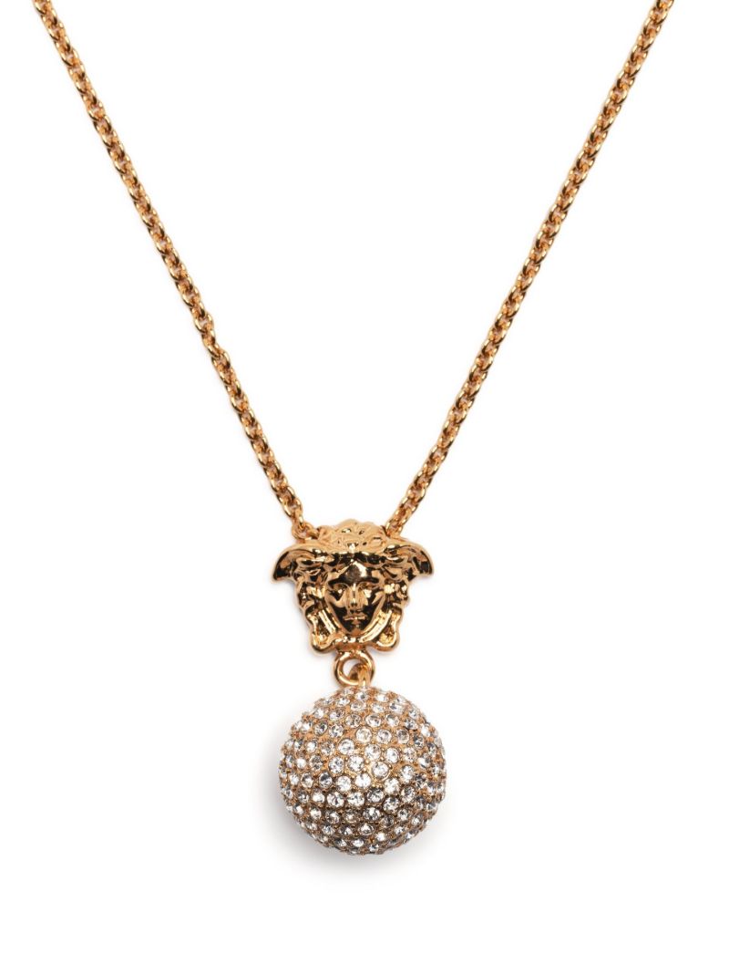 Gold-tone Medusa Crystal Pendant Necklace