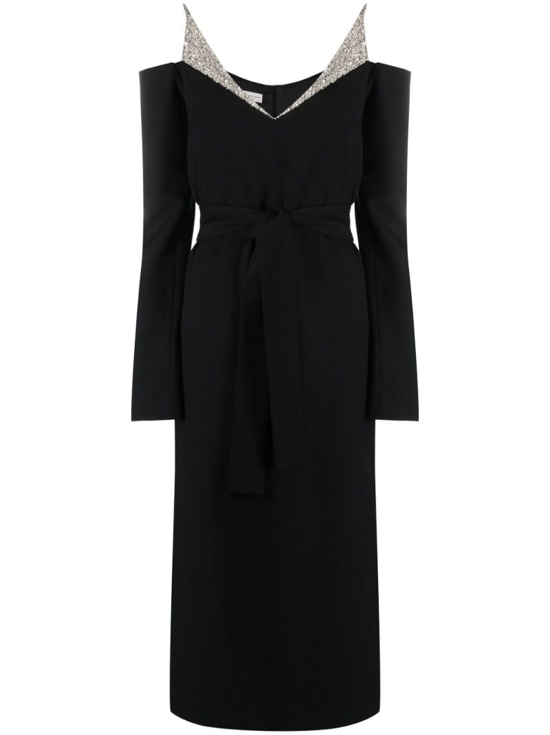 Black Delsa Crystal Off-the-shoulder Midi Dress