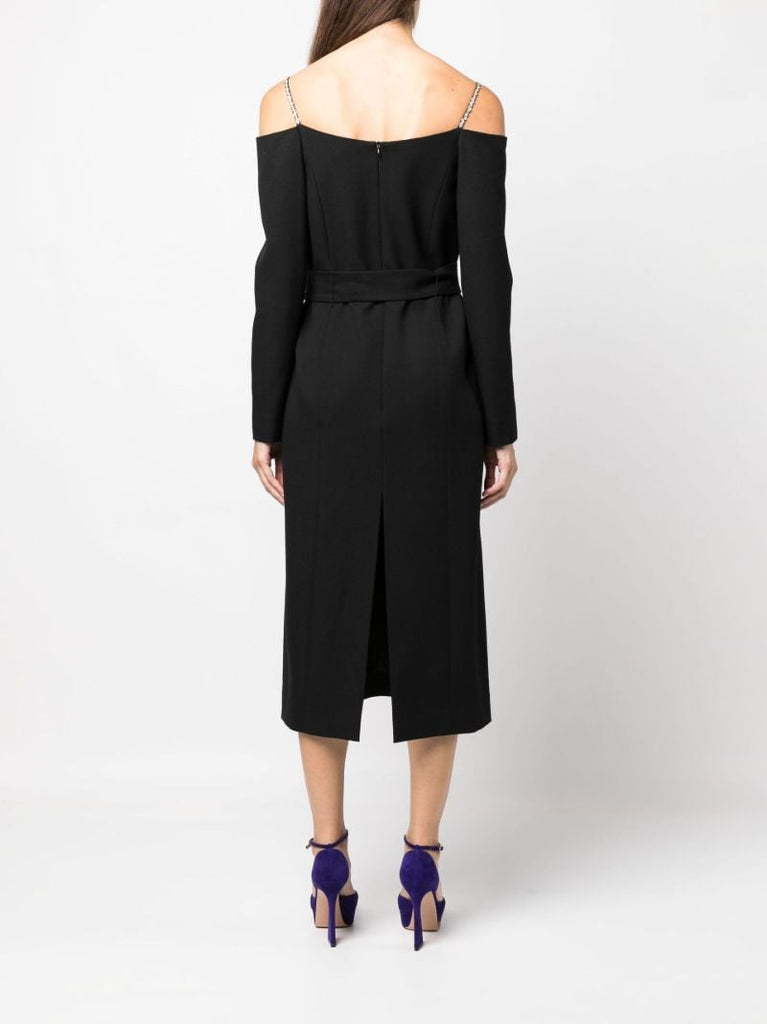 Black Delsa Crystal Off-the-shoulder Midi Dress