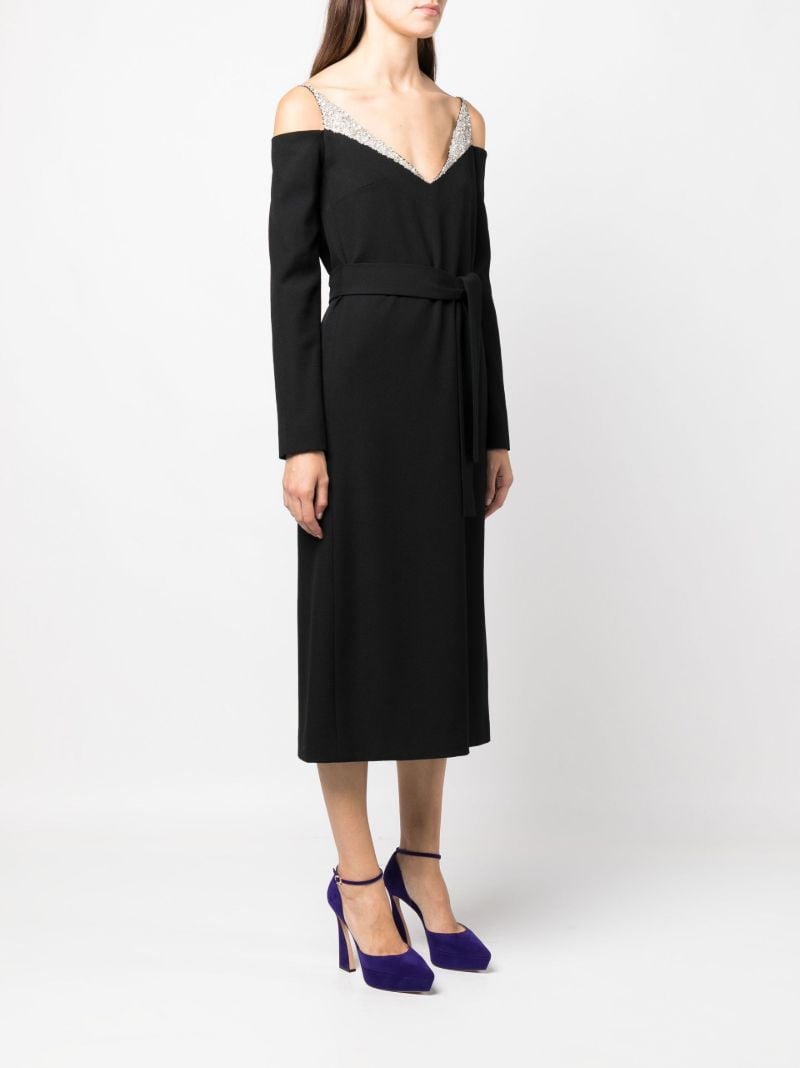 Black Delsa Crystal Off-the-shoulder Midi Dress
