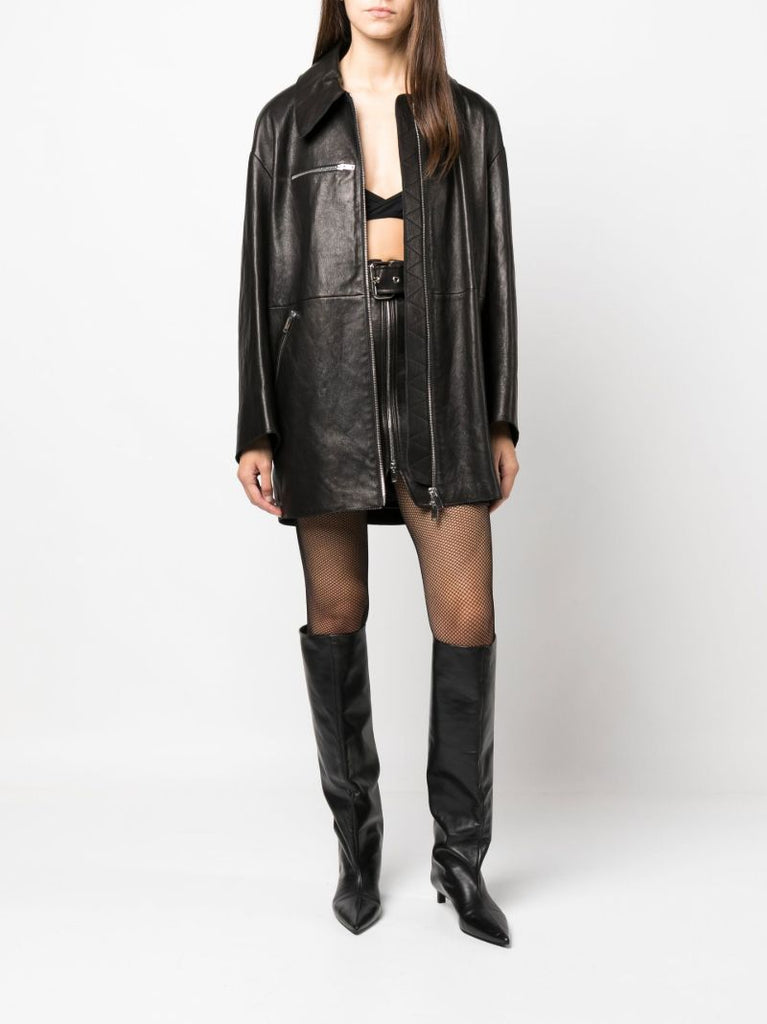 Black Luana Belted Leather Mini Skirt