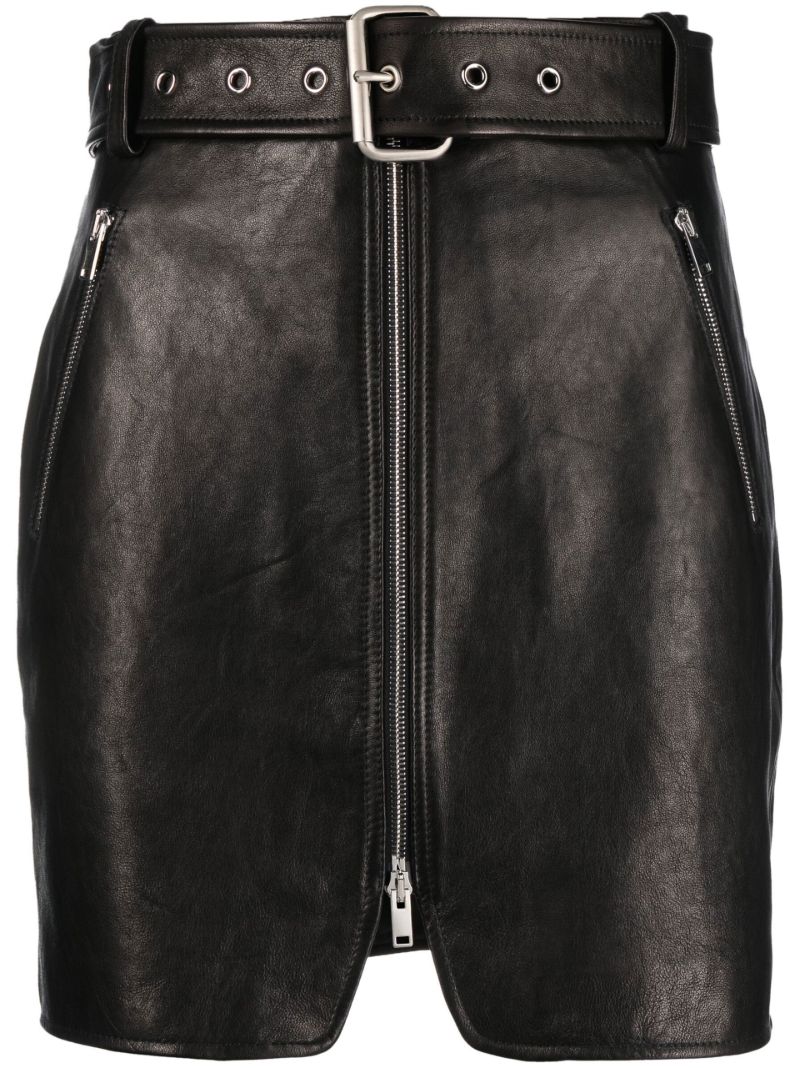 Black Luana Belted Leather Mini Skirt