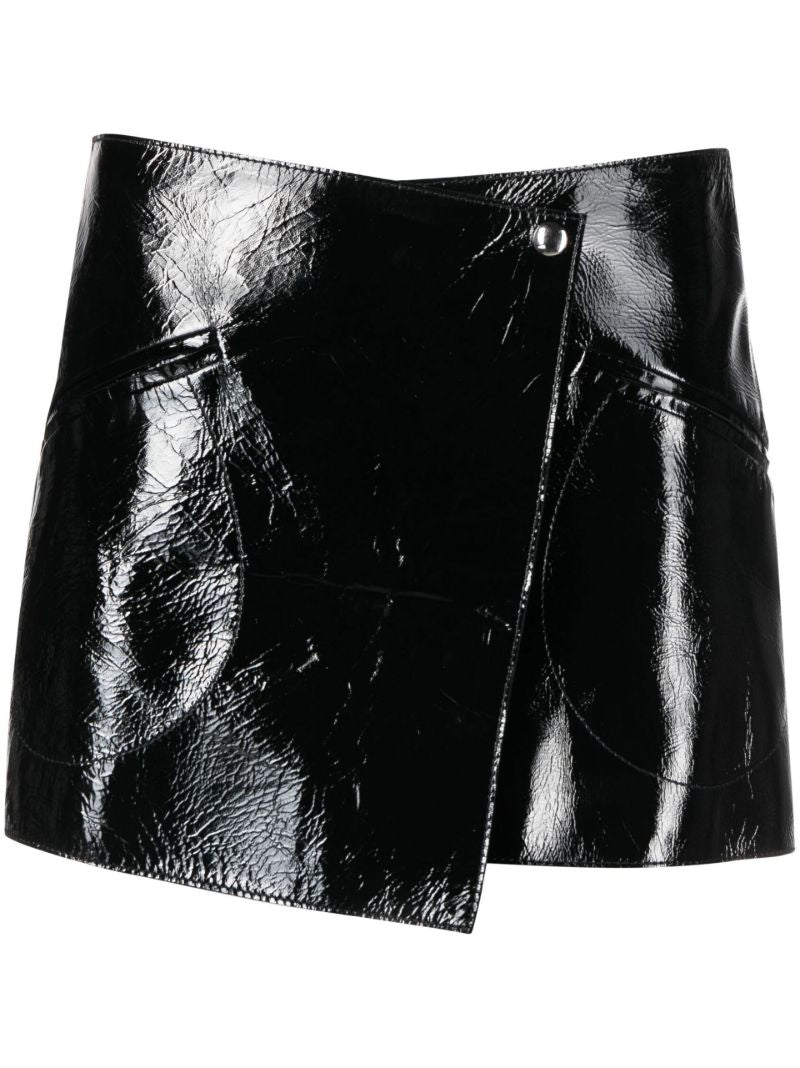 Black Vera Asymmetric Leather Mini Skirt