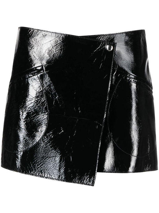 Black Vera Asymmetric Leather Mini Skirt