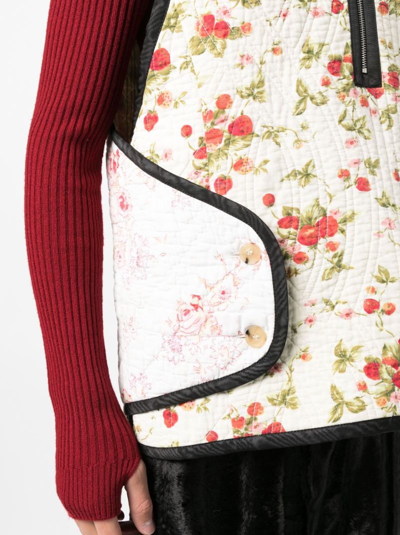 White Floral Print Quilted Vest