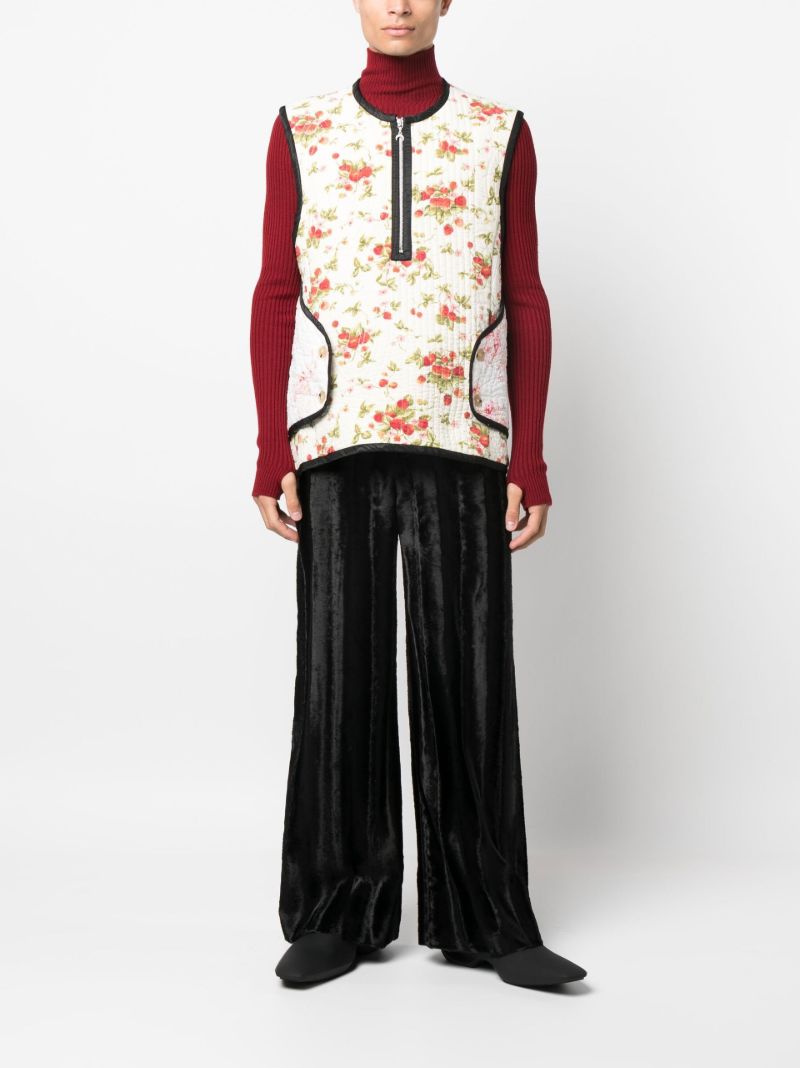 White Floral Print Quilted Vest