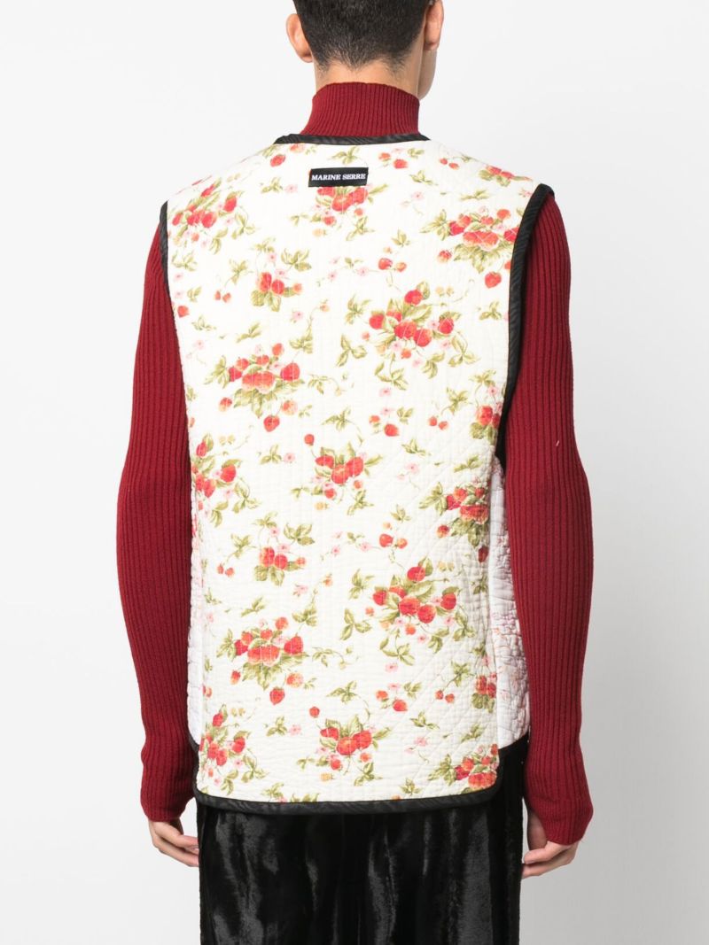 White Floral Print Quilted Vest