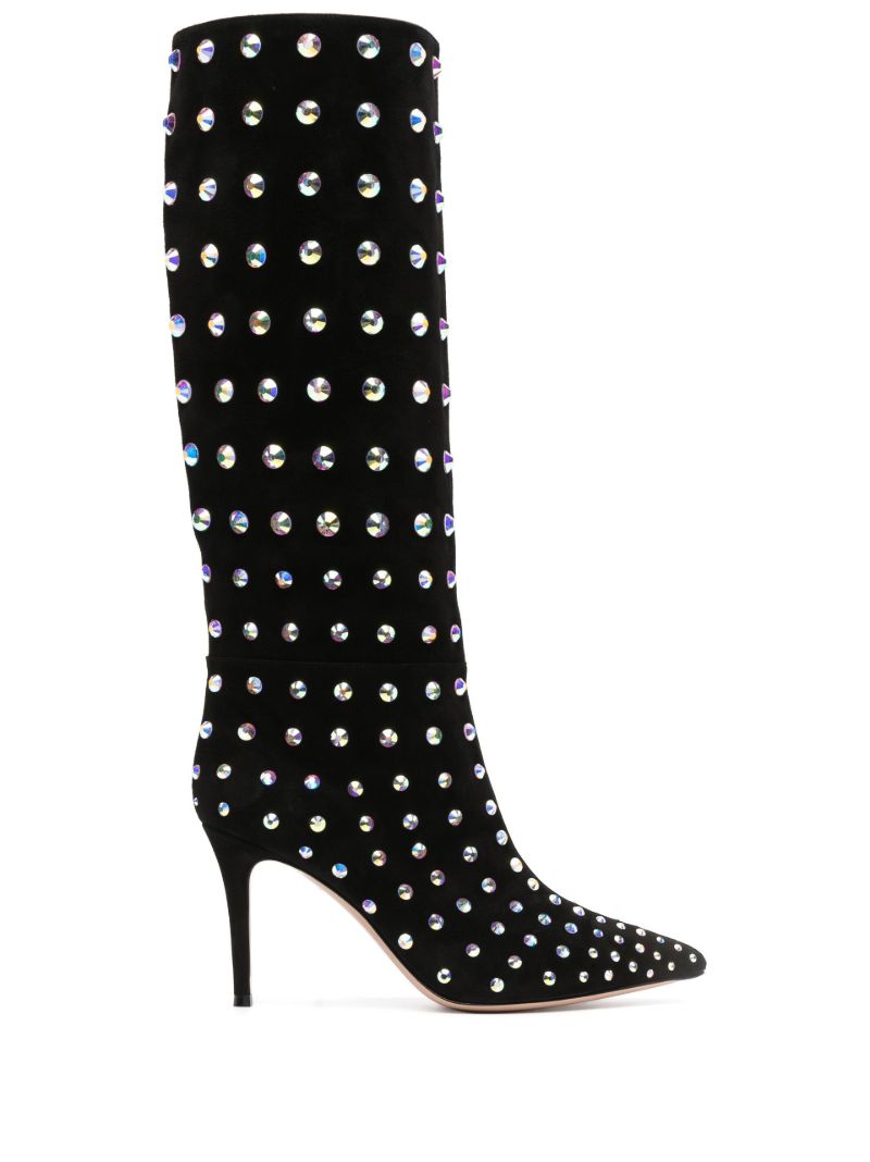 Black Spectra 85 Studded Suede Knee-high Boots