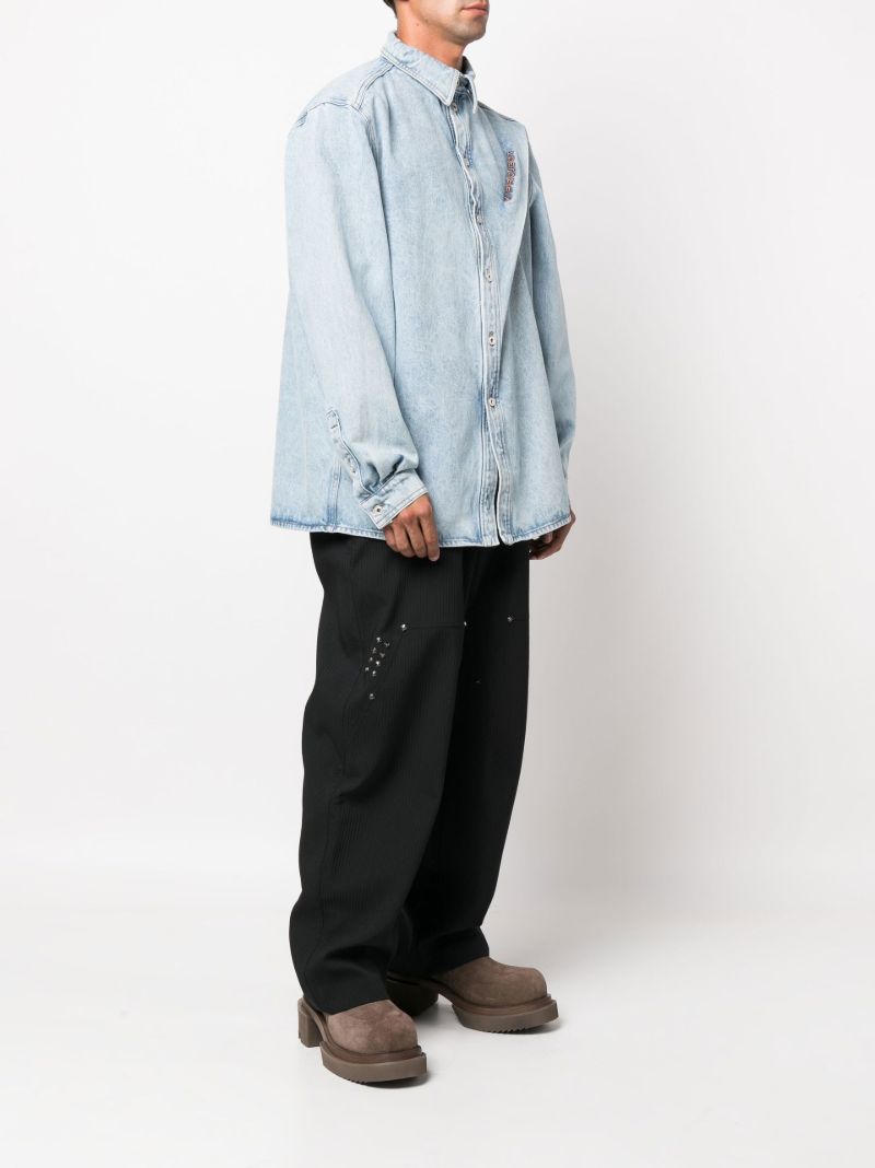 Blue Pinched Logo Denim Shirt